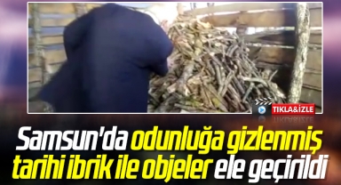 Samsun'da odunluğa gizlenmiş tarihi ibrik ile objeler ele geçirildi