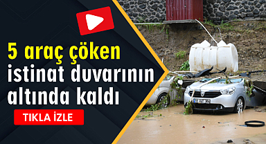 5 araç çöken istinat duvarının altında kaldı
