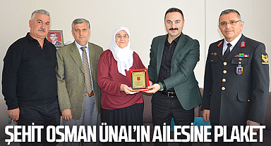 Şehit Osman Ünal’ın Ailesine Jandarma Genel Komutanlığı Plaketi Teslim Edildi